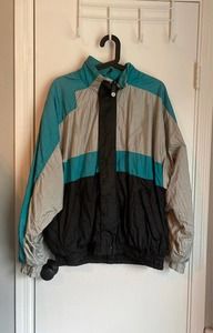 VTG 90s Wilson Teal Color Block Black and Grey Windbreaker SZ M
